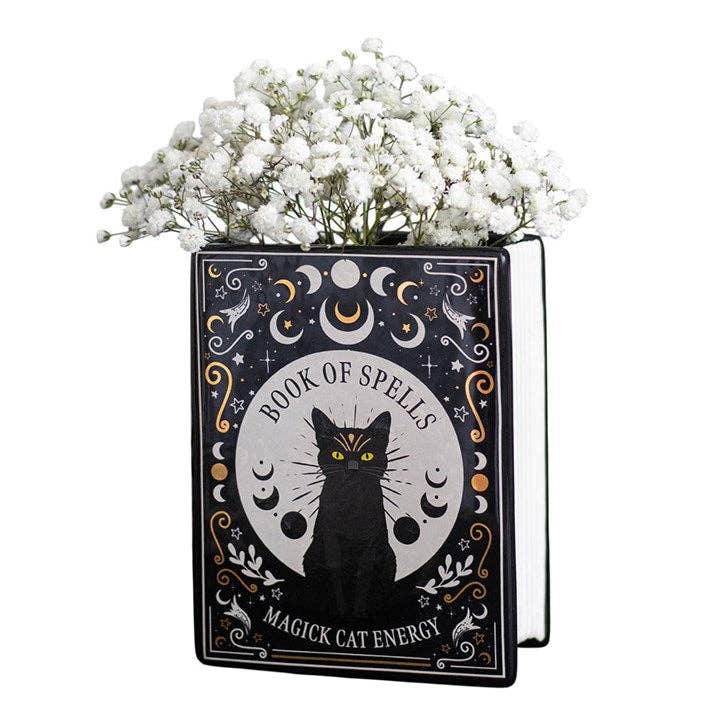 Black Cat Magick Book Shaped Vase