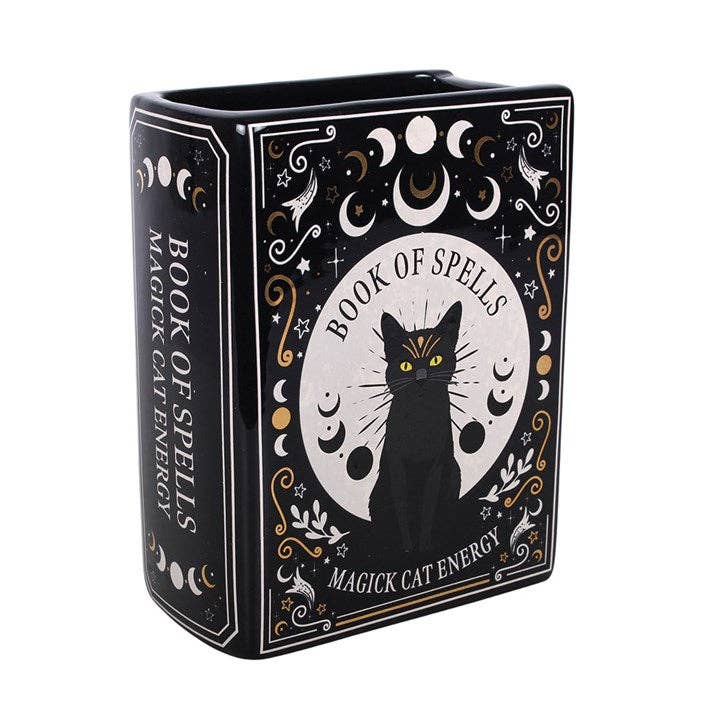 Black Cat Magick Book Shaped Vase