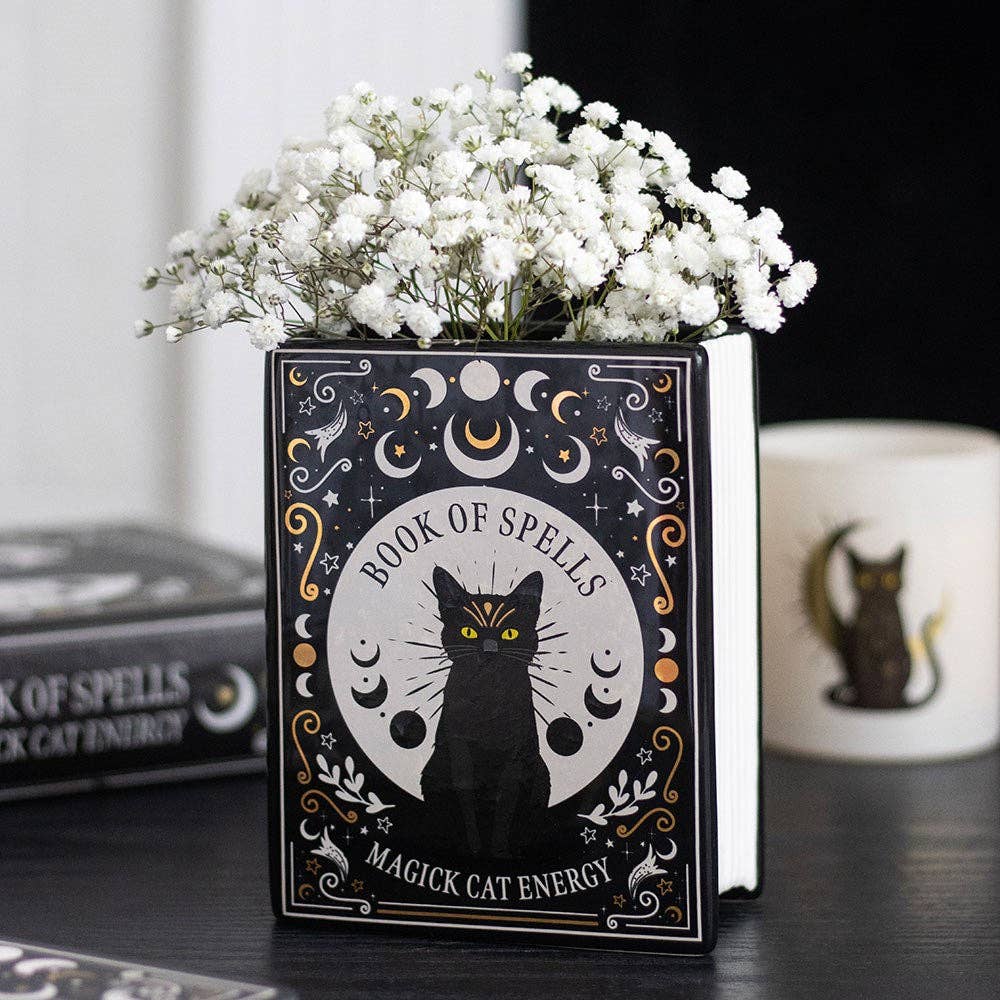 Black Cat Magick Book Shaped Vase
